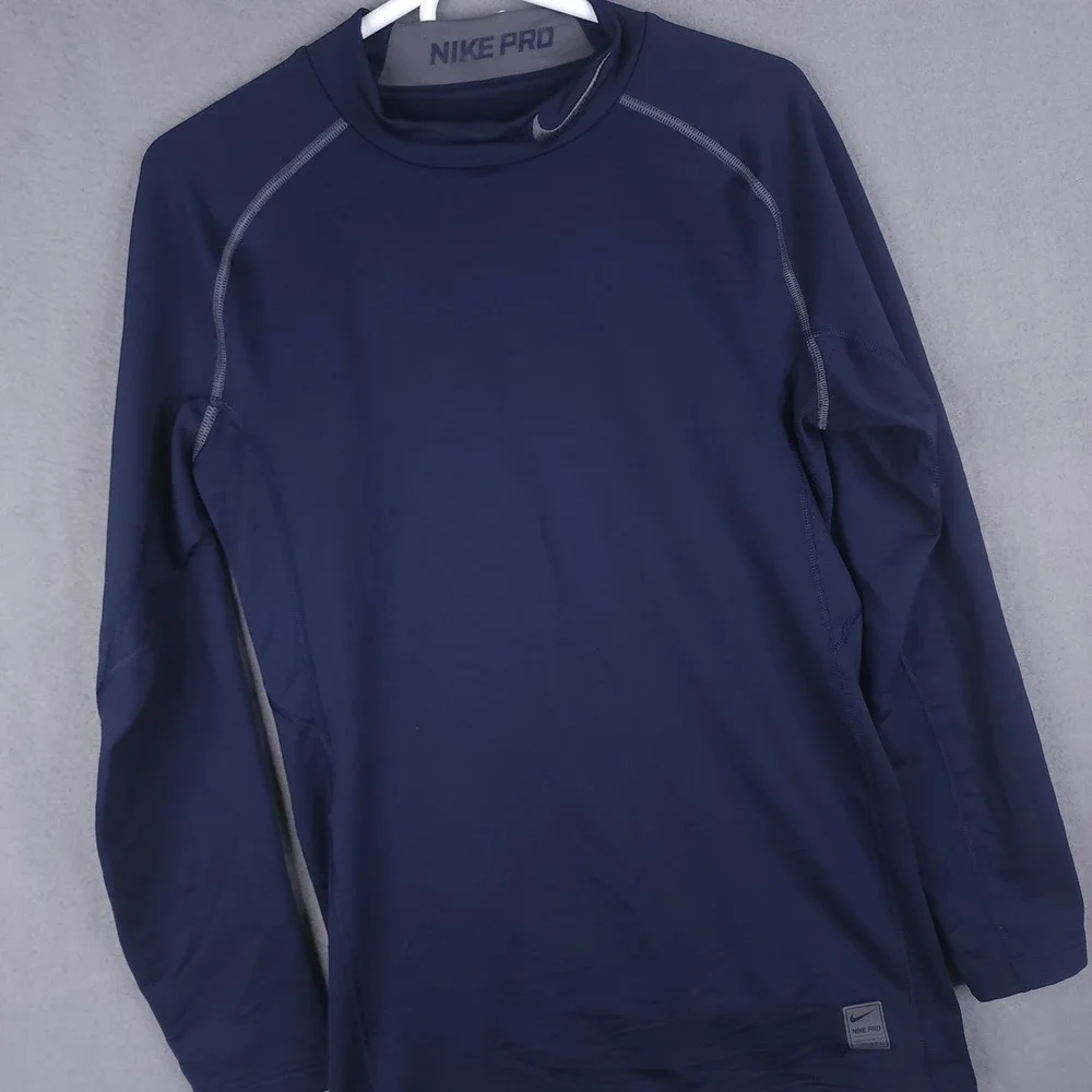 Nike Pro Compression Shirt Mens XL‎ Navy Blue Mock Neck Long Sleeve Gym